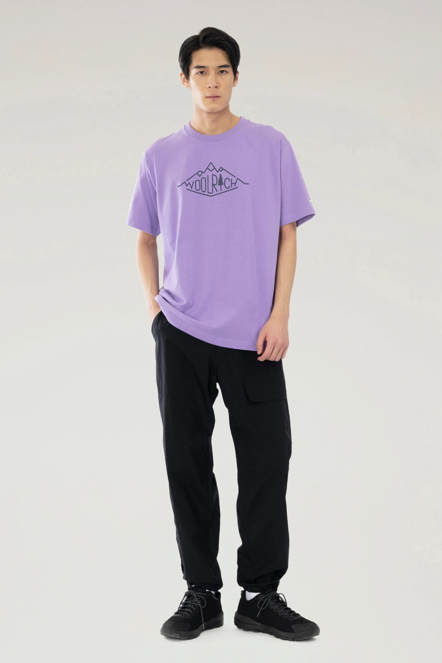 Woolrich T-shirt Mountainline In Puro Cotone - Uomo - Lilla 4 Woolrich T-shirt Mountainline In Puro Cotone - Uomo - Lilla - immagine 2