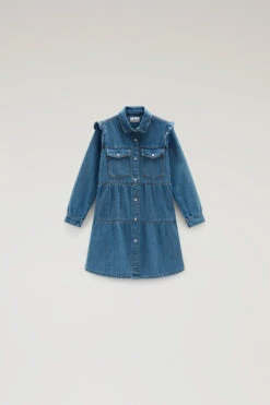 Woolrich Vestito Da Bambina A Balze In Denim - Bambina - Blu
