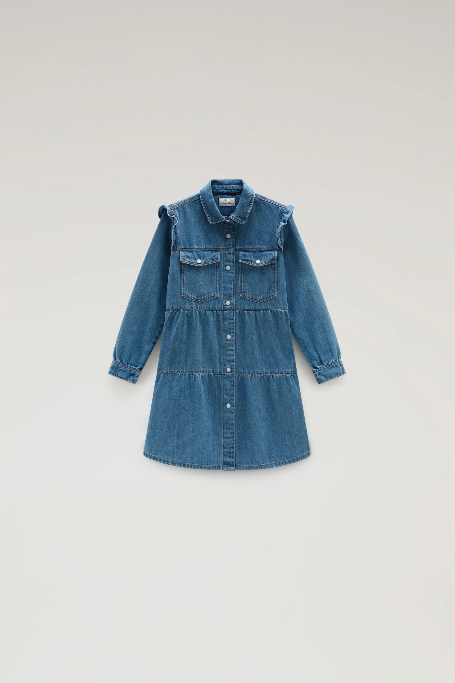 Woolrich Vestito Da Bambina A Balze In Denim - Bambina - Blu 3 Woolrich Vestito Da Bambina A Balze In Denim - Bambina - Blu