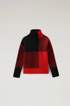 Woolrich Maglione A Collo Alto Da Bambina A Quadri In Misto Lana Merino - Bambina - Rosso