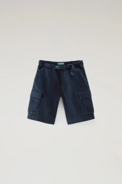 Woolrich Pantaloncini Cargo Da Bambino Tinti In Capo In Cotone Elasticizzato - Bambino - Blu