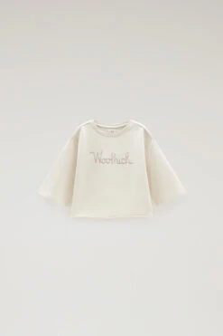 Woolrich Maglia Da Bambina Girocollo In Cotone Felpato Con Maniche Ampie - Bambina - Bianco
