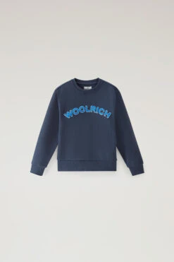 Woolrich Felpa Girocollo Varsity Da Bambino In Puro Cotone - Bambino - Blu