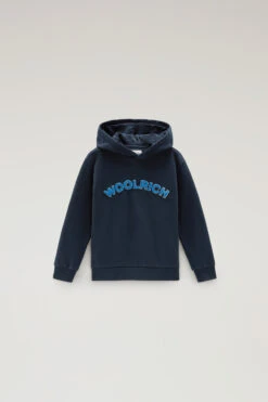 Woolrich Felpa Con Cappuccio Varsity Da Bambino In Puro Cotone - Bambino - Blu