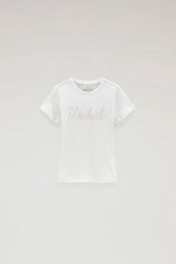 Woolrich Maglietta Da Bambina In Puro Cotone Con Logo - Bambina - Bianco