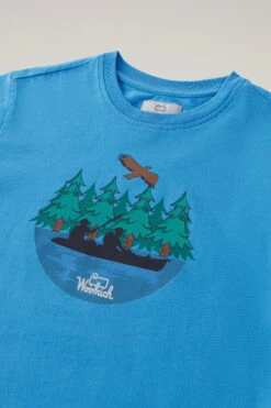 Woolrich Maglietta Da Bambino In Cotone Con Stampa - Bambino - Blu -Offerta Economica Vestiario CFWKTE0127MRUT1486 31066 2
