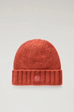 Woolrich Berretto In Pura Lana Vergine Merino Con Logo - Uomo - Rosso