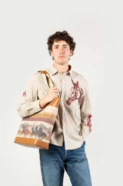 Borsa Tote In Puro Cotone Con Manici In Pelle - One Of These Days / Woolrich - Unisex - Beige