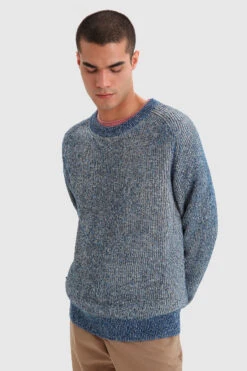 Woolrich Maglia A Girocollo In Misto Lino Cotone - Uomo - Blu