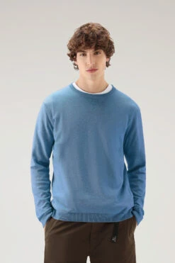 Woolrich Maglia Girocollo In Puro Cotone - Uomo - Blu
