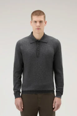 Woolrich Polo A Maniche Lunghe In Misto Lana Merino - Uomo - Grigio