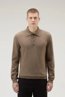 Woolrich Polo A Maniche Lunghe In Misto Lana Merino - Uomo - Marrone