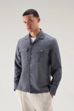 Woolrich Giacca A Camicia In Misto Cotone E Lino - Uomo - Blu