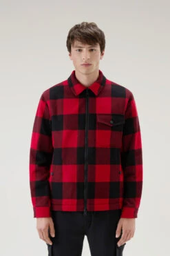Woolrich Giacca A Camicia In Misto Lana Italiana Riciclata Foderata In Sherpa - Uomo - Rosso
