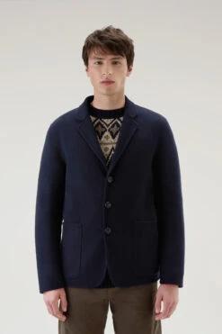 Woolrich Blazer In Misto Lana Riciclata Manteco - Uomo - Blu