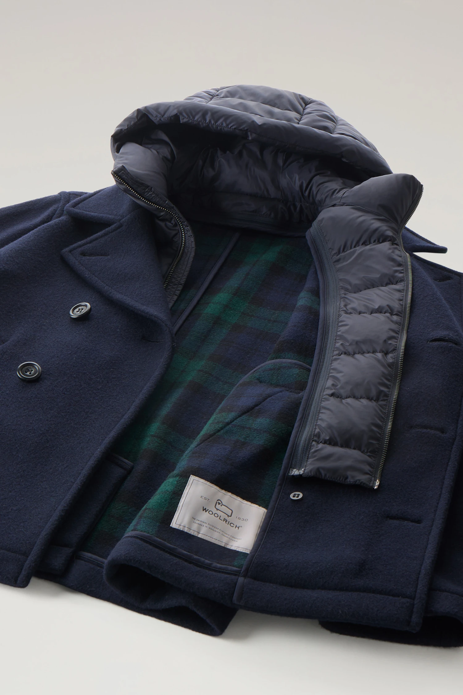 Woolrich Caban 2 In 1 In Misto Lana Italiana Riciclata - Uomo - Blu 12 Woolrich Caban 2 In 1 In Misto Lana Italiana Riciclata - Uomo - Blu - immagine 10