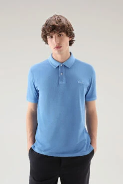 Woolrich Polo Mackinack Tinta In Capo In Piqué Di Cotone Elasticizzato - Uomo - Blu