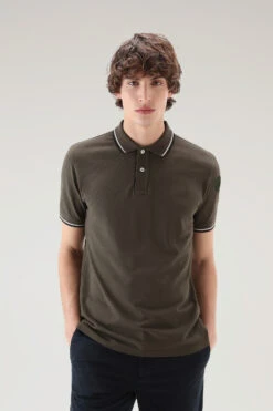 Woolrich Polo Monterey In Piqué Di Cotone Elasticizzato - Uomo - Verde