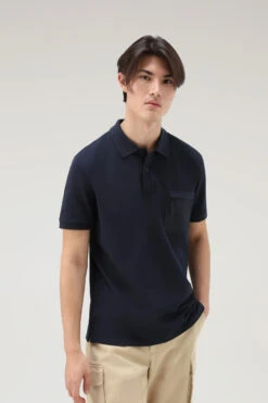 Woolrich Polo A Maniche Corte In Piqué Di Cotone Elasticizzato - Uomo - Blu -Offerta Economica Vestiario CFWOPO0055MRUT2932 3989 3