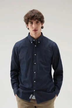 Woolrich Camicia In Chambray Di Puro Cotone - Uomo - Blu