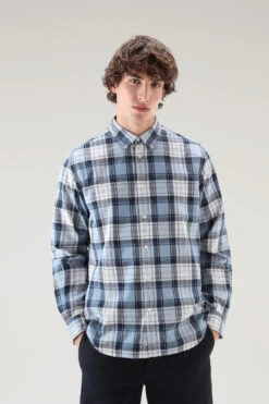 Woolrich Camicia Madras A Quadri In Popline Di Puro Cotone - Uomo - Blu
