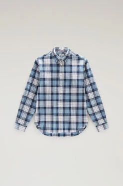 Woolrich Camicia Madras A Quadri In Popline Di Puro Cotone - Uomo - Blu -Offerta Economica Vestiario CFWOSI0100MRUT3344 3087 4