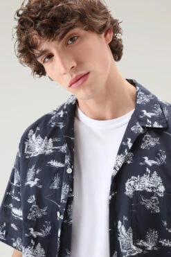 Woolrich Camicia Zavikon A Maniche Corte - Uomo - Blu -Offerta Economica Vestiario CFWOSI0104MRUT2912 3989 3