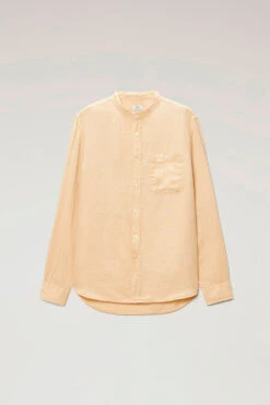 Woolrich Camicia In Puro Lino Tinta In Capo Con Colletto Alla Coreana - Uomo - Beige