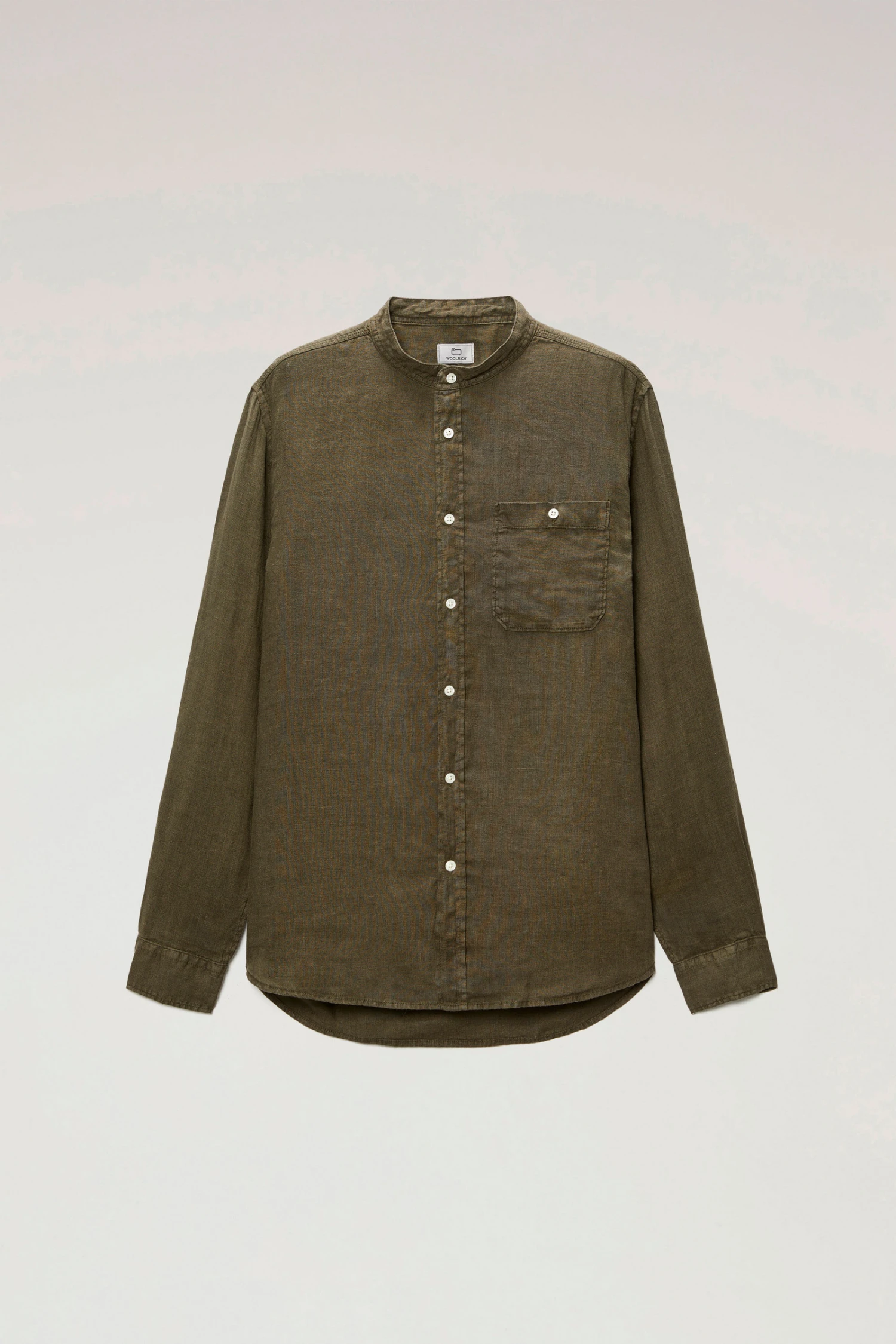 Woolrich Camicia In Puro Lino Tinta In Capo Con Colletto Alla Coreana - Uomo - Verde 3 Woolrich Camicia In Puro Lino Tinta In Capo Con Colletto Alla Coreana - Uomo - Verde