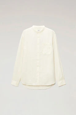 Woolrich Camicia In Puro Lino Tinta In Capo Con Colletto Alla Coreana - Uomo - Bianco