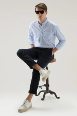 Woolrich Camicia A Righe In Misto Lino E Cotone - Uomo - Blu -Offerta Economica Vestiario CFWOSI0109MRUT3377 3145 3