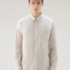 Woolrich Camicia A Righe In Misto Lino E Cotone - Uomo - Beige -Offerta Economica Vestiario CFWOSI0109MRUT3377 4384