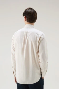 Woolrich Camicia A Righe In Misto Lino E Cotone - Uomo - Beige -Offerta Economica Vestiario CFWOSI0109MRUT3377 4384 2