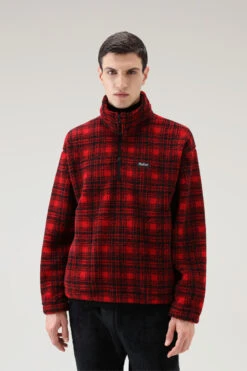 Felpa In Sherpa Di Misto Lana Con Mezza Zip Serving The People / Woolrich - Uomo - Rosso