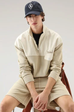 Woolrich Felpa In Cotone Tinto In Capo E Popeline Di Cotone - Uomo - Beige -Offerta Economica Vestiario CFWOSW0166MRUT2915 4377 3