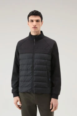Woolrich Felpa Ibrida Con Zip In Softshell E Nylon Crinkle - Uomo - Nero
