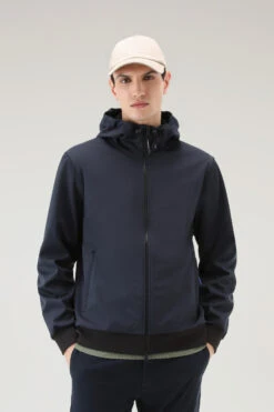Woolrich Felpa Con Zip In Softshell Con Cappuccio - Uomo - Blu