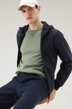 Woolrich Felpa Con Zip In Softshell Con Cappuccio - Uomo - Blu -Offerta Economica Vestiario CFWOSW0174MRUT2873 3989 3