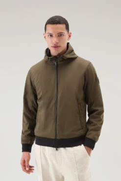 Woolrich Felpa Con Zip In Softshell Con Cappuccio - Uomo - Verde