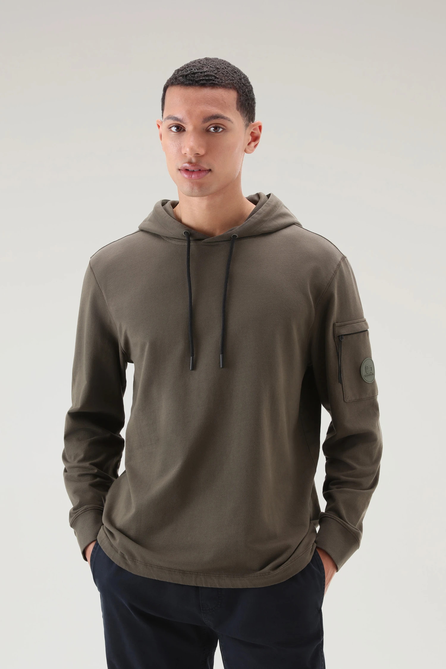 Woolrich Felpa In Puro Cotone Con Tasca Con Zip - Uomo - Verde 3 Woolrich Felpa In Puro Cotone Con Tasca Con Zip - Uomo - Verde