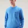 Woolrich Felpa Girocollo In Puro Cotone Con Tasca Con Zip - Uomo - Blu