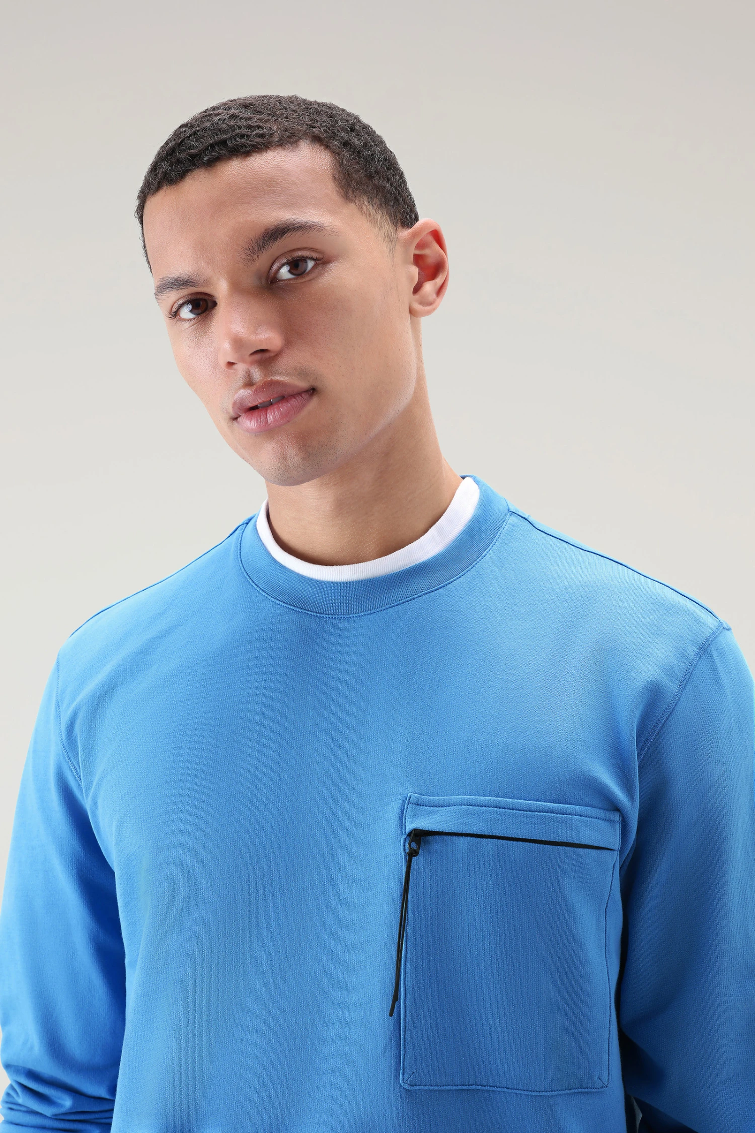 Woolrich Felpa Girocollo In Puro Cotone Con Tasca Con Zip - Uomo - Blu 6 Woolrich Felpa Girocollo In Puro Cotone Con Tasca Con Zip - Uomo - Blu - immagine 4