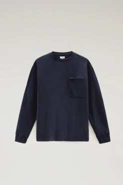 Woolrich Felpa Girocollo In Puro Cotone Con Tasca Con Zip - Uomo - Blu -Offerta Economica Vestiario CFWOSW0176MRUT3354 3989 4