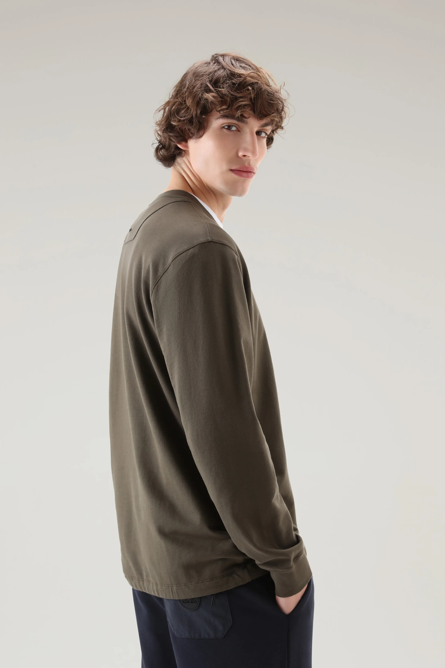 Woolrich Felpa Girocollo In Puro Cotone Con Tasca Con Zip - Uomo - Verde 5 Woolrich Felpa Girocollo In Puro Cotone Con Tasca Con Zip - Uomo - Verde - immagine 3