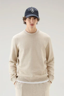 Woolrich Felpa Girocollo In Misto Cotone E Lino - Uomo - Beige