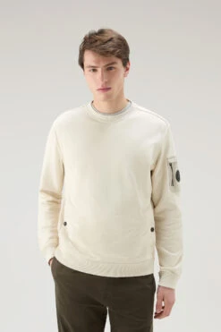 Woolrich Felpa Girocollo In Misto Cotone Con Tasche - Uomo - Bianco