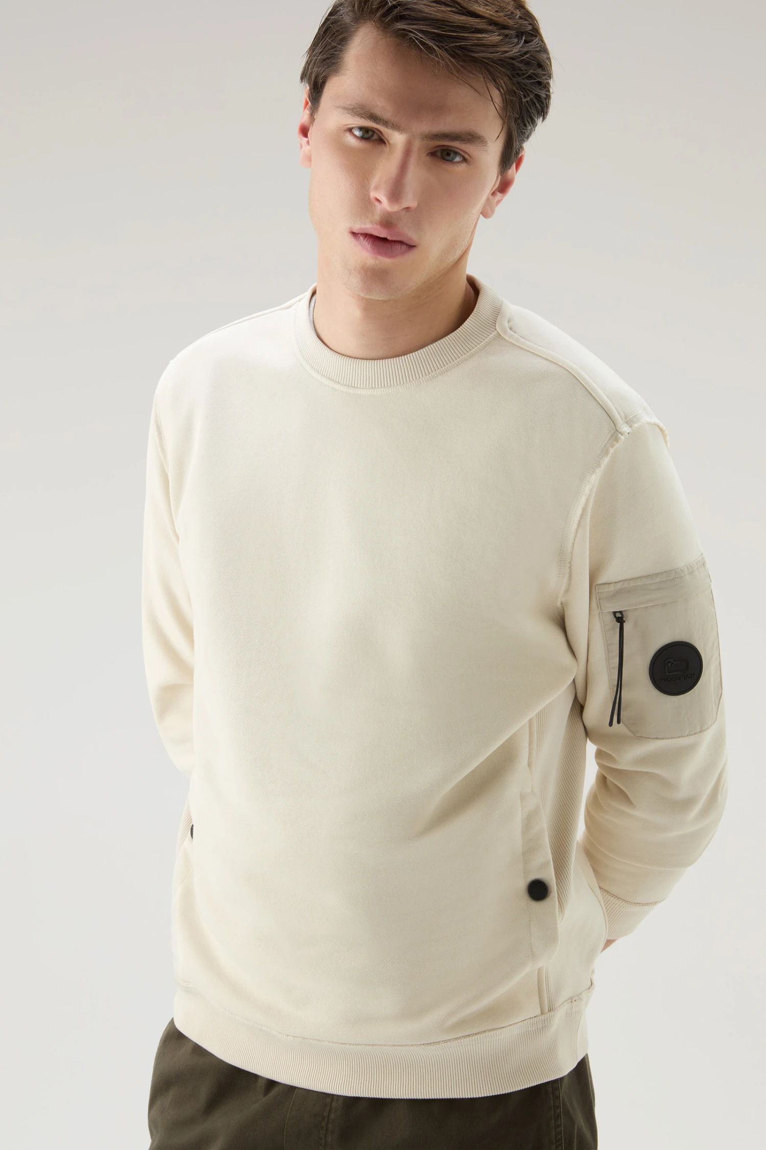 Woolrich Felpa Girocollo In Misto Cotone Con Tasche - Uomo - Bianco 6 Woolrich Felpa Girocollo In Misto Cotone Con Tasche - Uomo - Bianco - immagine 4