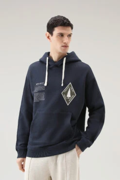 Woolrich Felpa Con Cappuccio U.S. Trails In Puro Cotone - Uomo - Blu