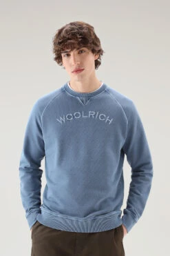 Woolrich Felpa Varsity Girocollo In Puro Cotone Tinto In Capo - Uomo - Blu