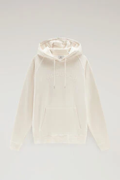 Woolrich Felpa Con Cappuccio Varsity In Puro Cotone Tinto In Capo - Uomo - Bianco -Offerta Economica Vestiario CFWOSW0188MRUT3470 8743 4